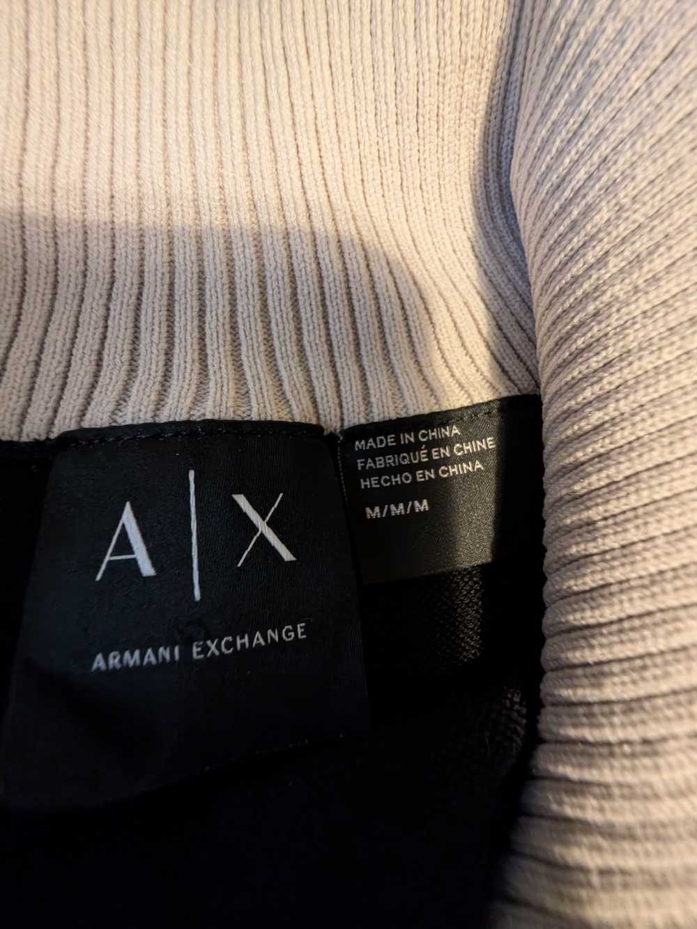 A/X Armani Exchange Black Zip-Up Sweater with Cream Contrast Collar, Men's M - Picture 2 of 9